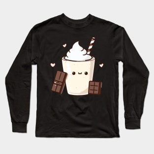 Kawaii Vanilla Milkshake and Chocolate with Hearts | Design for Kawaii Food Lovers Long Sleeve T-Shirt